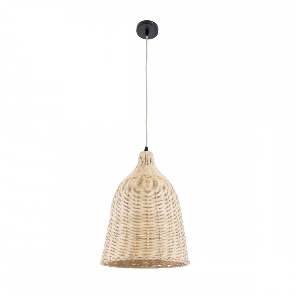 GloboStar® BAHAMAS 01202 Vintage Κρεμαστό Φωτιστικό Οροφής Μονόφωτο 1 x E27 AC220-240V - Φ30 x Υ40cm - Μπεζ Μπαμπού Καμπάνα - 5 Χρόνια Εγγύηση
