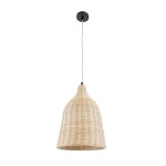 GloboStar® BAHAMAS 01202 Vintage Κρεμαστό Φωτιστικό Οροφής Μονόφωτο 1 x E27 AC220-240V - Φ30 x Υ40cm - Μπεζ Μπαμπού Καμπάνα - 5 Χρόνια Εγγύηση