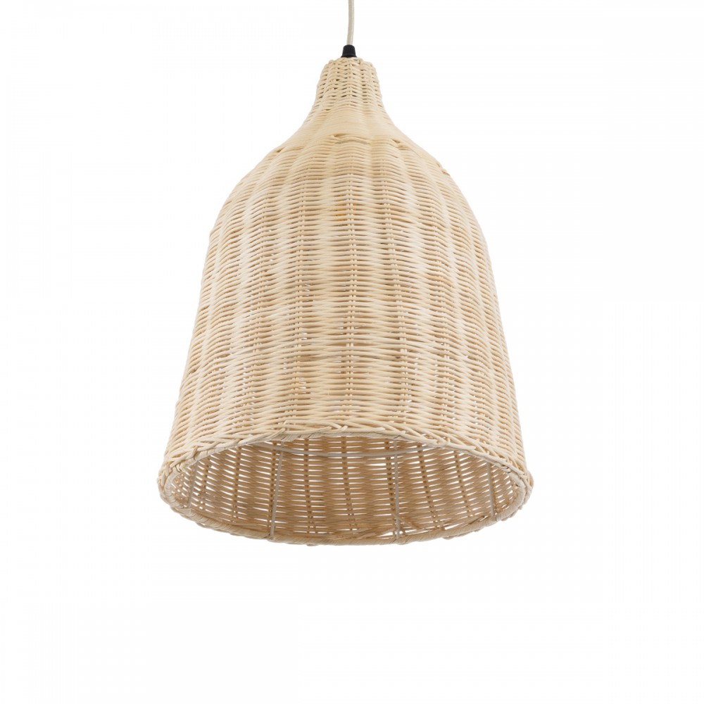 GloboStar® BAHAMAS 01202 Vintage Κρεμαστό Φωτιστικό Οροφής Μονόφωτο 1 x E27 AC220-240V - Φ30 x Υ40cm - Μπεζ Μπαμπού Καμπάνα - 5 Χρόνια Εγγύηση
