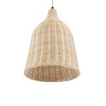 GloboStar® BAHAMAS 01202 Vintage Κρεμαστό Φωτιστικό Οροφής Μονόφωτο 1 x E27 AC220-240V - Φ30 x Υ40cm - Μπεζ Μπαμπού Καμπάνα - 5 Χρόνια Εγγύηση