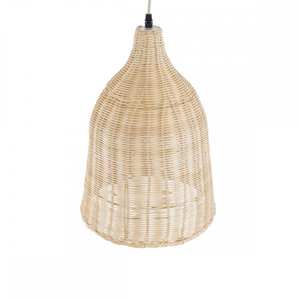 GloboStar® BAHAMAS 01202 Vintage Κρεμαστό Φωτιστικό Οροφής Μονόφωτο 1 x E27 AC220-240V - Φ30 x Υ40cm - Μπεζ Μπαμπού Καμπάνα - 5 Χρόνια Εγγύηση