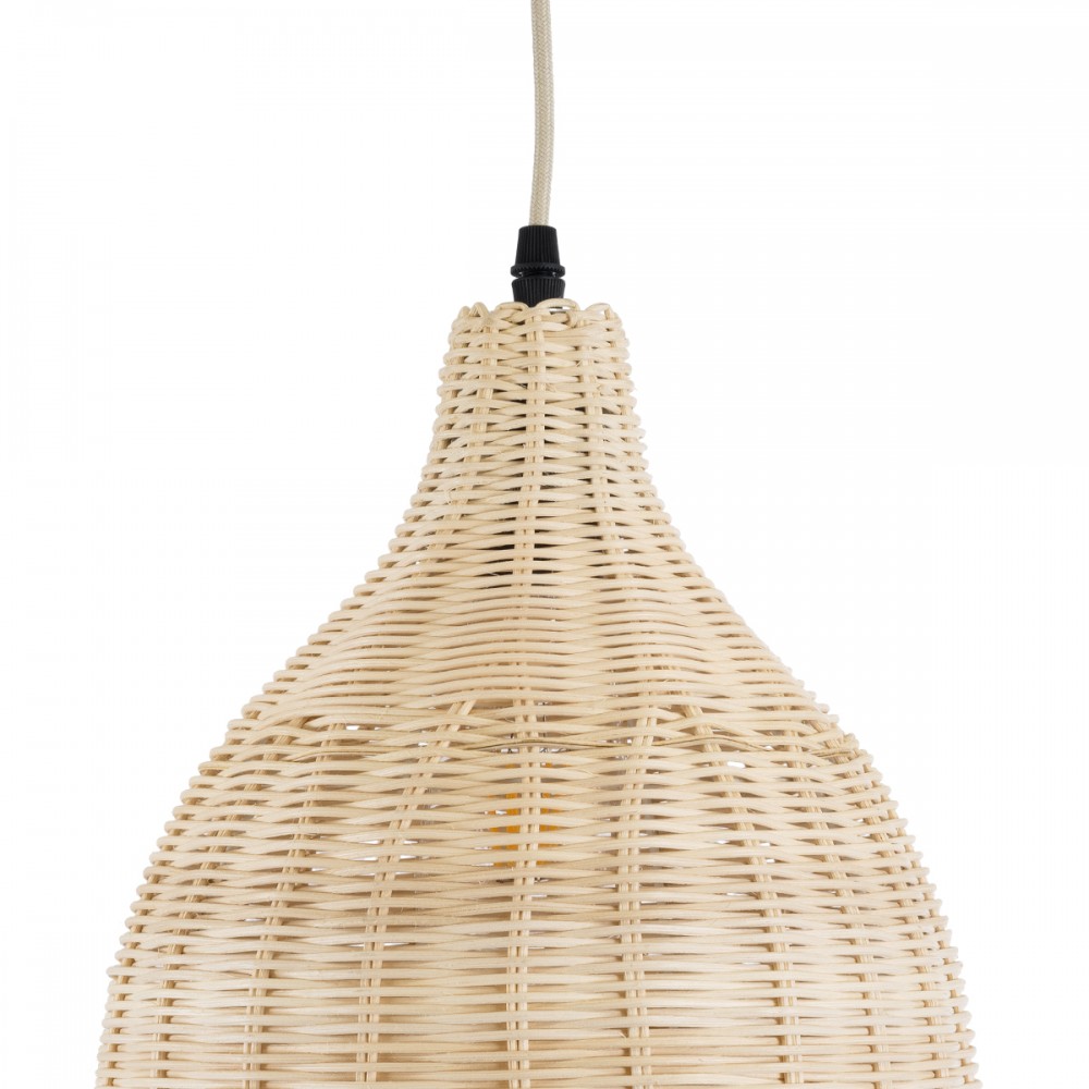 GloboStar® BAHAMAS 01202 Vintage Κρεμαστό Φωτιστικό Οροφής Μονόφωτο 1 x E27 AC220-240V - Φ30 x Υ40cm - Μπεζ Μπαμπού Καμπάνα - 5 Χρόνια Εγγύηση