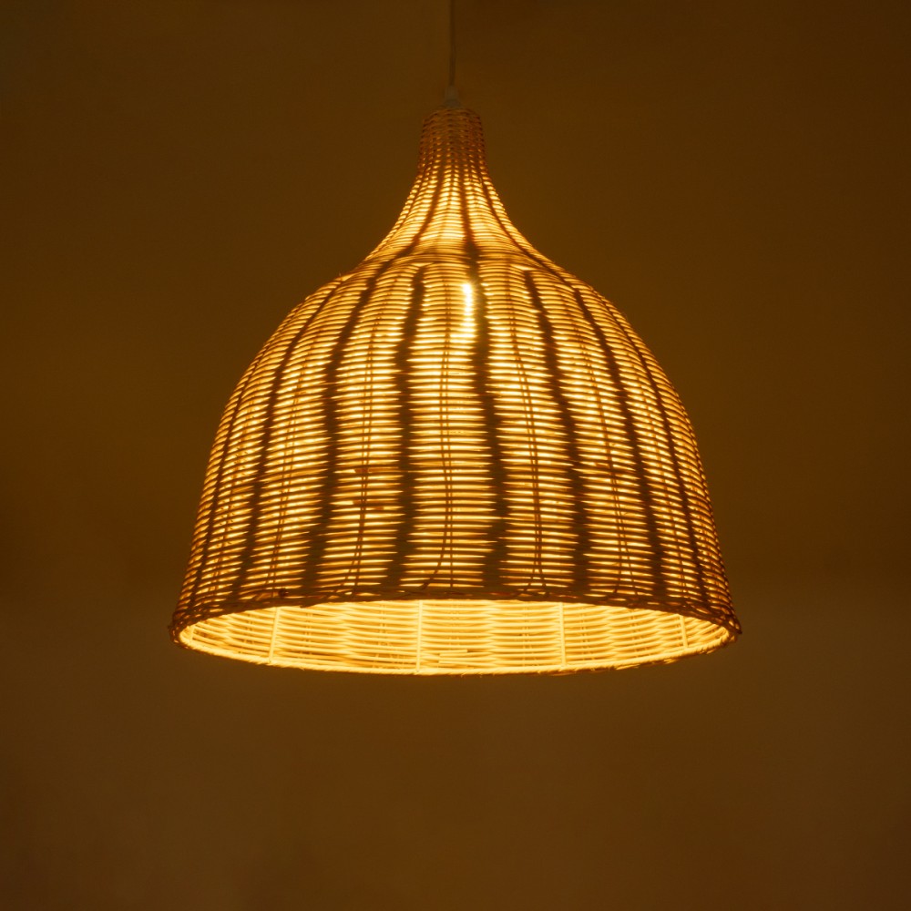 GloboStar® BAHAMAS 01203 Vintage Κρεμαστό Φωτιστικό Οροφής Μονόφωτο 1 x E27 AC220-240V - Φ45 x Υ47cm - Μπεζ Ξύλινο Ψάθινο Μπαμπού Καμπάνα - 5 Χρόνια Εγγύηση