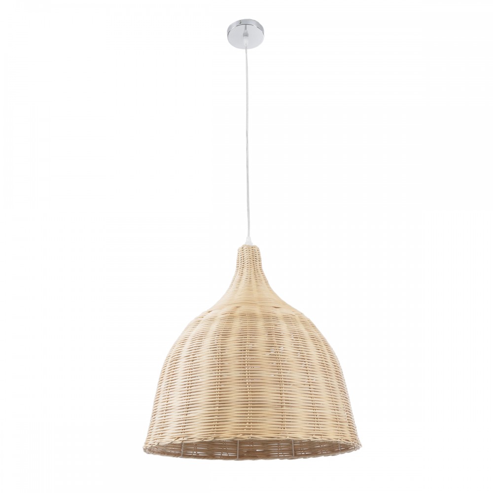 GloboStar® BAHAMAS 01203 Vintage Κρεμαστό Φωτιστικό Οροφής Μονόφωτο 1 x E27 AC220-240V - Φ45 x Υ47cm - Μπεζ Ξύλινο Ψάθινο Μπαμπού Καμπάνα - 5 Χρόνια Εγγύηση