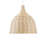 GloboStar® BAHAMAS 01203 Vintage Κρεμαστό Φωτιστικό Οροφής Μονόφωτο 1 x E27 AC220-240V - Φ45 x Υ47cm - Μπεζ Ξύλινο Ψάθινο Μπαμπού Καμπάνα - 5 Χρόνια Εγγύηση