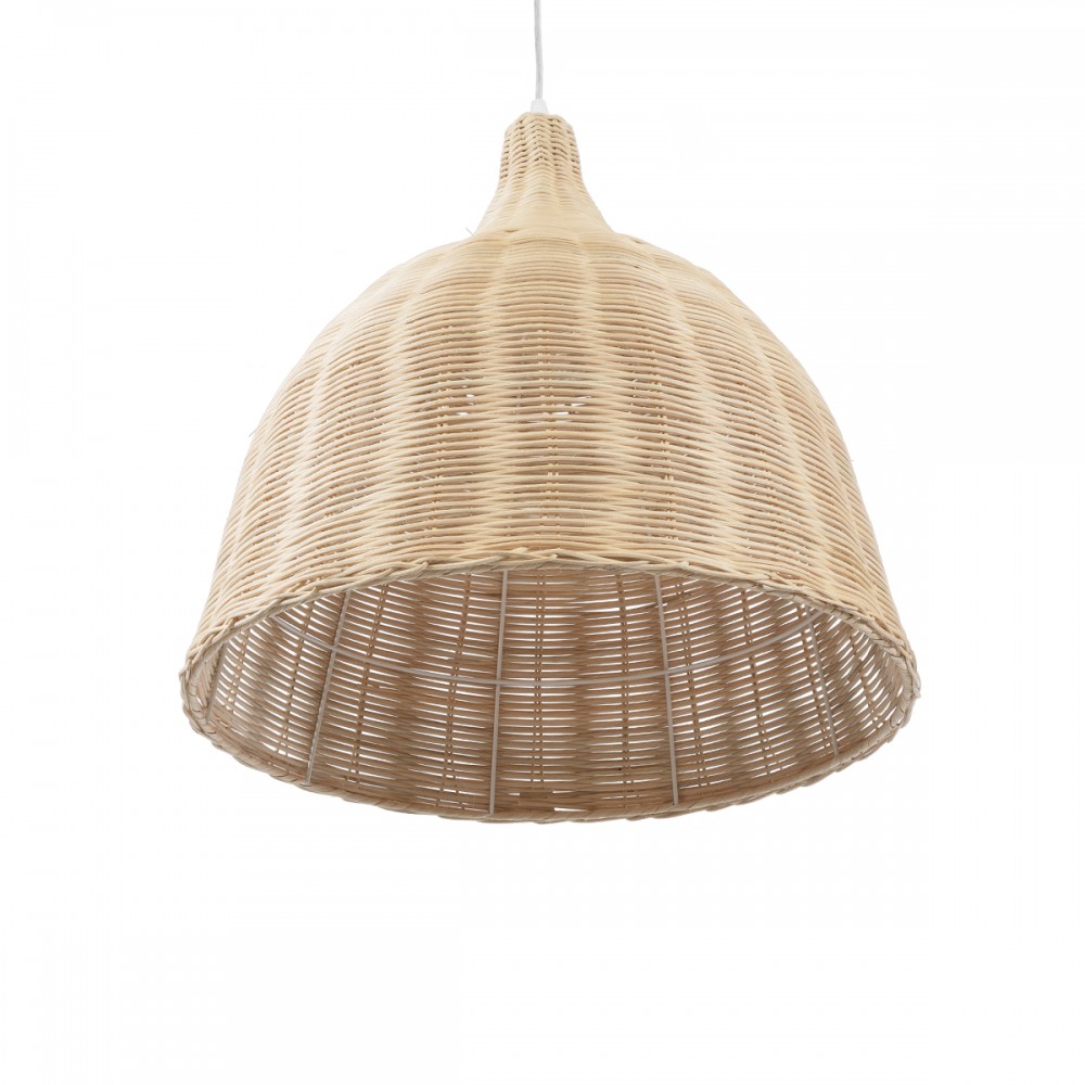 GloboStar® BAHAMAS 01203 Vintage Κρεμαστό Φωτιστικό Οροφής Μονόφωτο 1 x E27 AC220-240V - Φ45 x Υ47cm - Μπεζ Ξύλινο Ψάθινο Μπαμπού Καμπάνα - 5 Χρόνια Εγγύηση