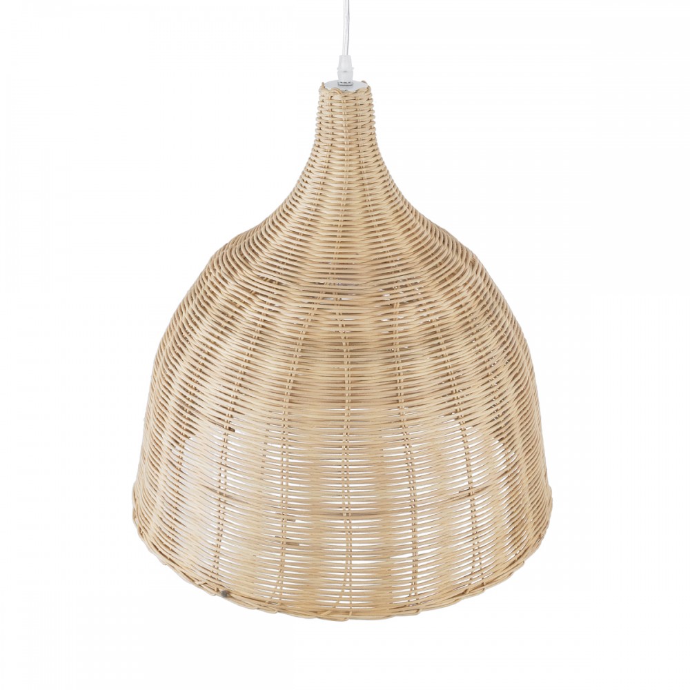GloboStar® BAHAMAS 01203 Vintage Κρεμαστό Φωτιστικό Οροφής Μονόφωτο 1 x E27 AC220-240V - Φ45 x Υ47cm - Μπεζ Ξύλινο Ψάθινο Μπαμπού Καμπάνα - 5 Χρόνια Εγγύηση