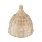 GloboStar® BAHAMAS 01203 Vintage Κρεμαστό Φωτιστικό Οροφής Μονόφωτο 1 x E27 AC220-240V - Φ45 x Υ47cm - Μπεζ Ξύλινο Ψάθινο Μπαμπού Καμπάνα - 5 Χρόνια Εγγύηση
