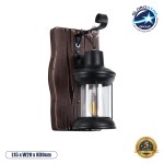 GloboStar® BRASRA 01204 Vintage Φωτιστικό Τοίχου Απλίκα Μονόφωτο 1 x E27 AC220-240V - Μ15 x Π20 x Υ30cm - Ξύλινο με Μαύρο Μεταλλικό Φανάρι και Διάφανο Γυαλί Πλέγμα - 5 Χρόνια Εγγύηση