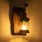 GloboStar® BRASRA 01204 Vintage Φωτιστικό Τοίχου Απλίκα Μονόφωτο 1 x E27 AC220-240V - Μ15 x Π20 x Υ30cm - Ξύλινο με Μαύρο Μεταλλικό Φανάρι και Διάφανο Γυαλί Πλέγμα - 5 Χρόνια Εγγύηση
