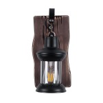 GloboStar® BRASRA 01204 Vintage Φωτιστικό Τοίχου Απλίκα Μονόφωτο 1 x E27 AC220-240V - Μ15 x Π20 x Υ30cm - Ξύλινο με Μαύρο Μεταλλικό Φανάρι και Διάφανο Γυαλί Πλέγμα - 5 Χρόνια Εγγύηση