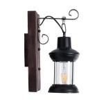 GloboStar® BRASRA 01204 Vintage Φωτιστικό Τοίχου Απλίκα Μονόφωτο 1 x E27 AC220-240V - Μ15 x Π20 x Υ30cm - Ξύλινο με Μαύρο Μεταλλικό Φανάρι και Διάφανο Γυαλί Πλέγμα - 5 Χρόνια Εγγύηση