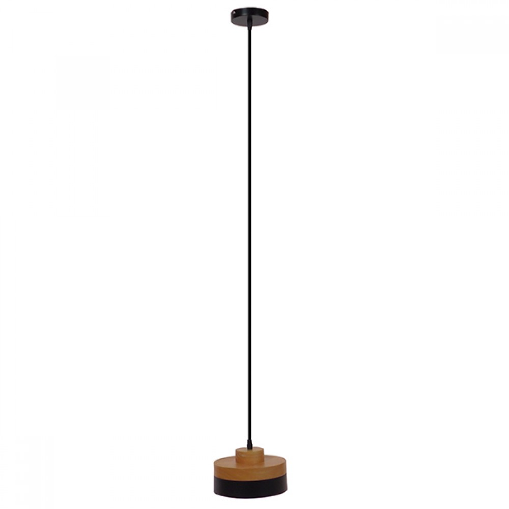 GloboStar® RUHIEL 01233 Μοντέρνο Κρεμαστό Φωτιστικό Καμπάνα Μονόφωτο 1 x E27 IP20 Μαύρο Μέταλλο με Μπεζ Ξύλο - Μ18 x Π18 x Υ12cm