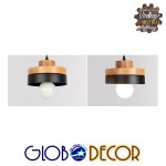 GloboStar® RUHIEL 01233 Μοντέρνο Κρεμαστό Φωτιστικό Οροφής Μονόφωτο 1 x E27 Μαύρο Μεταλλικό με Φυσικό Ξύλο Καμπάνα Φ18 x Y12cm