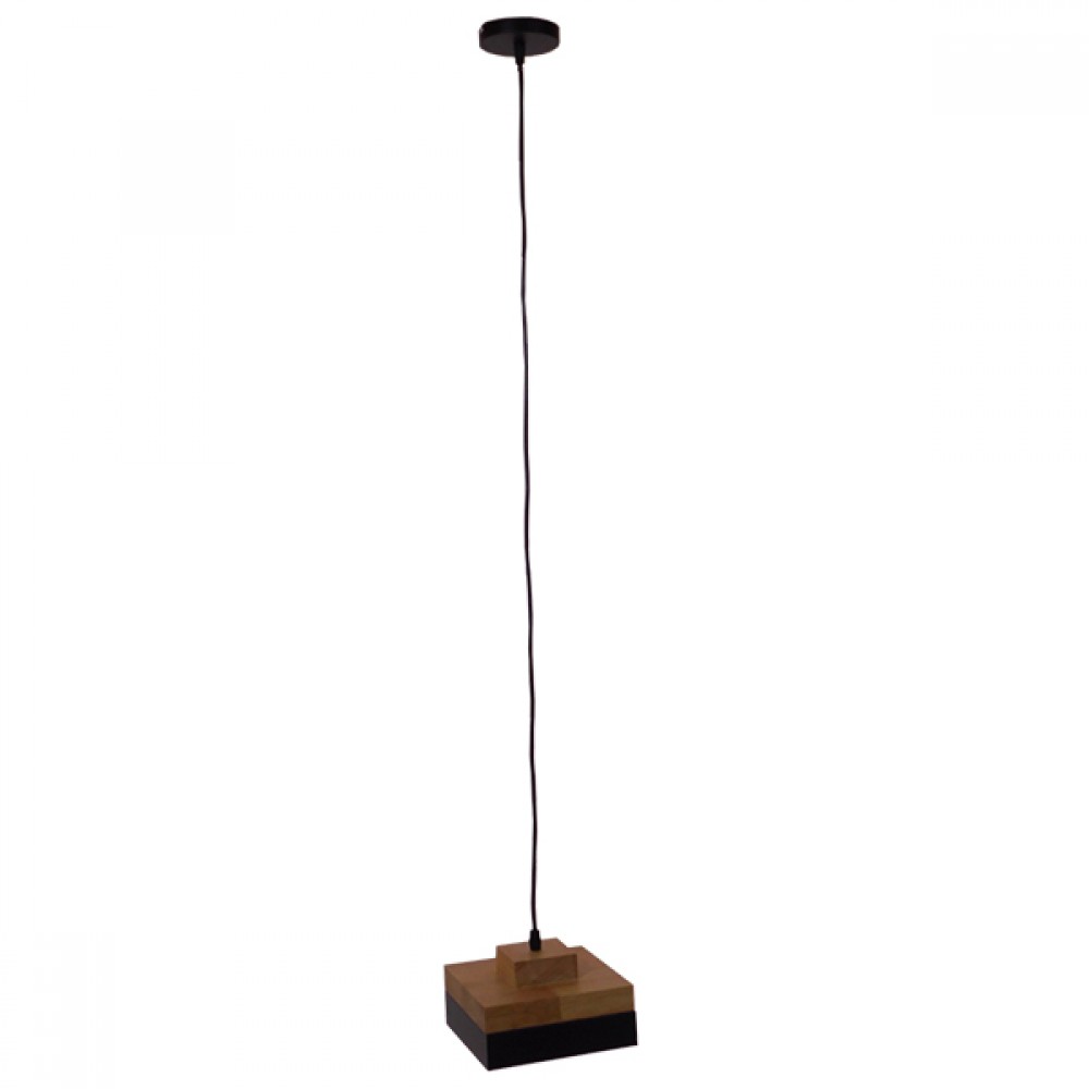 GloboStar® RUHIEL 01234 Μοντέρνο Κρεμαστό Φωτιστικό Καμπάνα Μονόφωτο 1 x E27 IP20 Μαύρο Μέταλλο με Μπεζ Ξύλο - Μ18 x Π18 x Υ12cm
