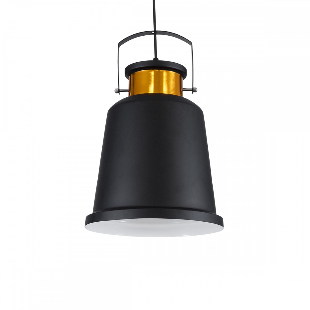 GloboStar® NUNZIATA 01236 Vintage Κρεμαστό Φωτιστικό Καμπάνα Μονόφωτο 1 x E27 IP20 Μαύρο & Χρυσό Μέταλλο - Μ26 x Π26 x Υ40cm
