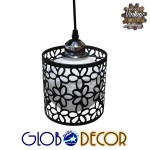 GloboStar® RAINELDA 01246 Μοντέρνο Κρεμαστό Φωτιστικό Οροφής Τρίφωτο 3 x E27 Μαύρο Μεταλλικό Πλέγμα με Λευκό Γυαλί Φ40 x Y19cm