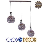 GloboStar® BOUQUET 01249 Μοντέρνο Κρεμαστό Φωτιστικό Οροφής Τρίφωτο 3 x E27 Ασημί Μεταλλικό με Κρύσταλλα Μ64 x Π18 x Υ24cm