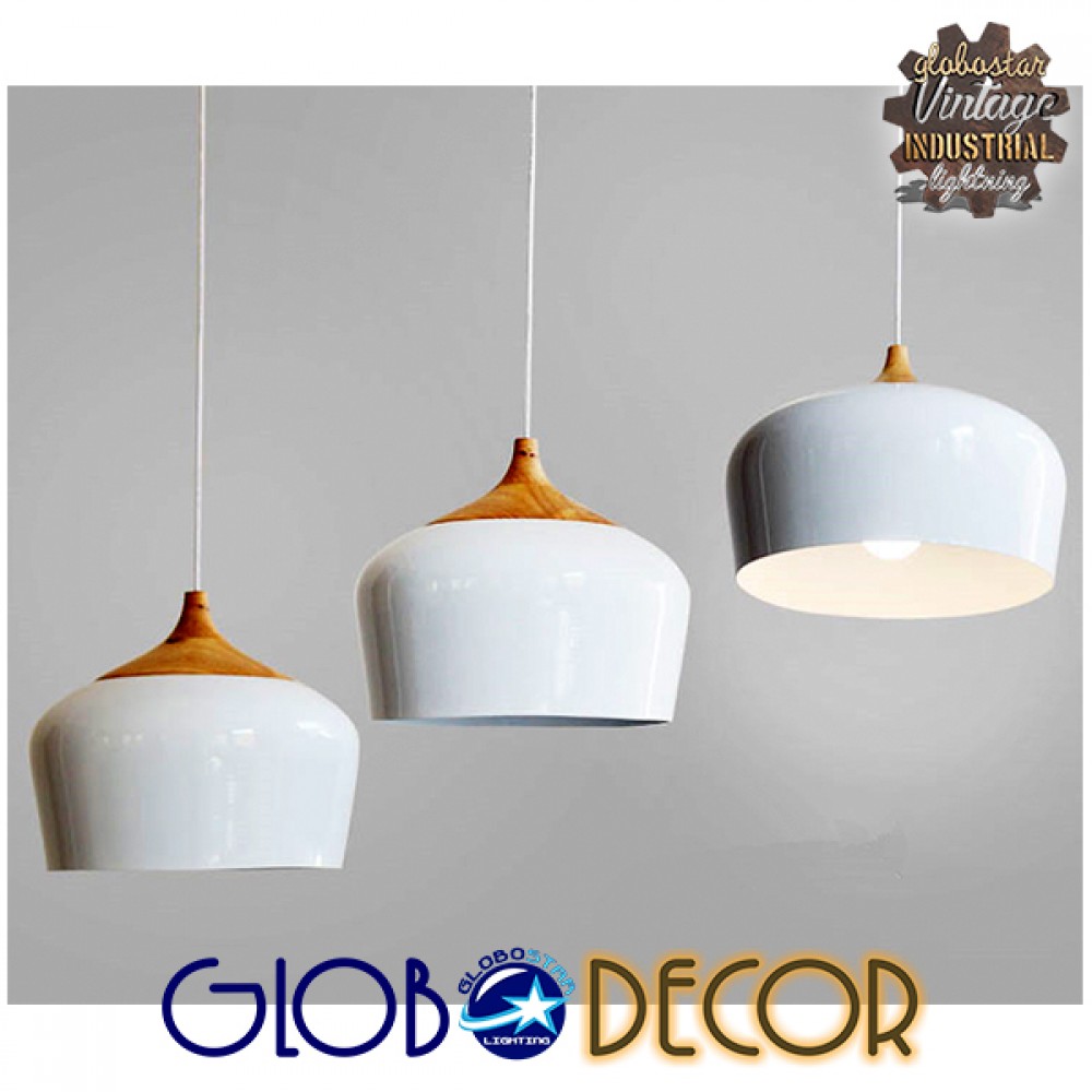 GloboStar® VILI WHITE 01260 Μοντέρνο Κρεμαστό Φωτιστικό Οροφής Μονόφωτο 1 x E27 Λευκό Μεταλλικό Καμπάνα Φ40 x Y27cm