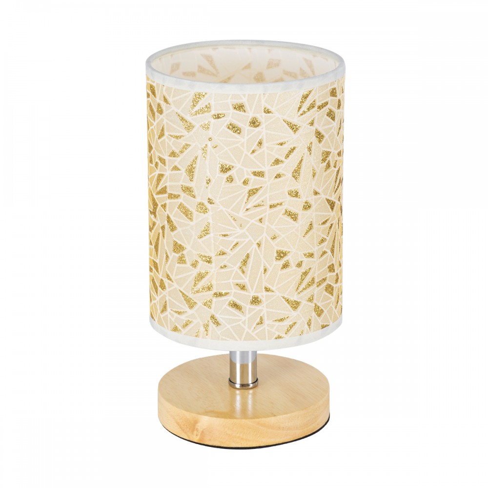 GloboStar® MOSAIC 01262 Κλασικό Επιτραπέζιο Φωτιστικό Πορτατίφ Μονόφωτο 1 x E27 IP20 Μπεζ Ξύλο με Μπεζ & Χρυσό Ύφασμα - Μ14 x Π14 x Υ26cm