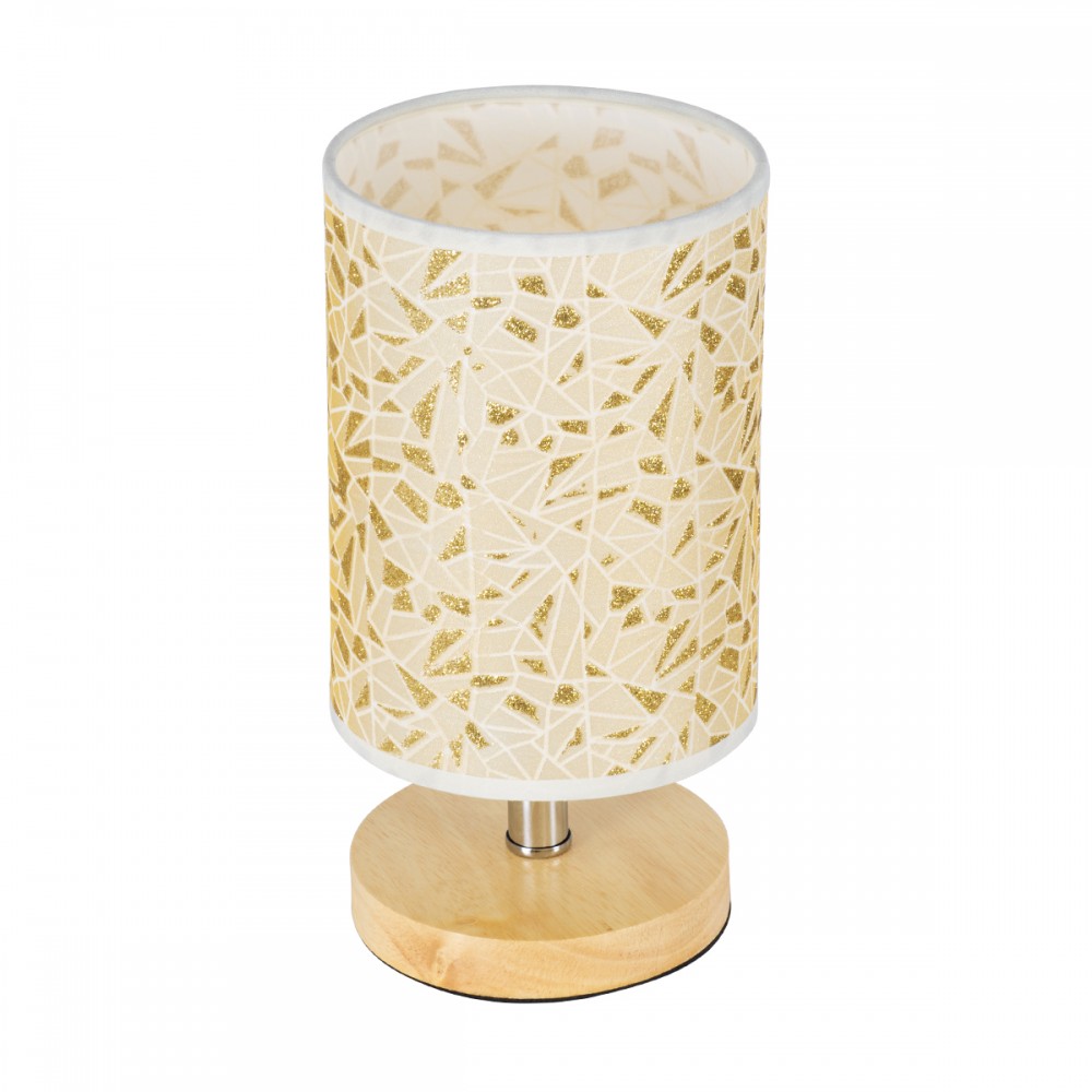 GloboStar® MOSAIC 01262 Κλασικό Επιτραπέζιο Φωτιστικό Πορτατίφ Μονόφωτο 1 x E27 Ξύλινο με Μπεζ Καπέλο Φ14 x Υ26cm