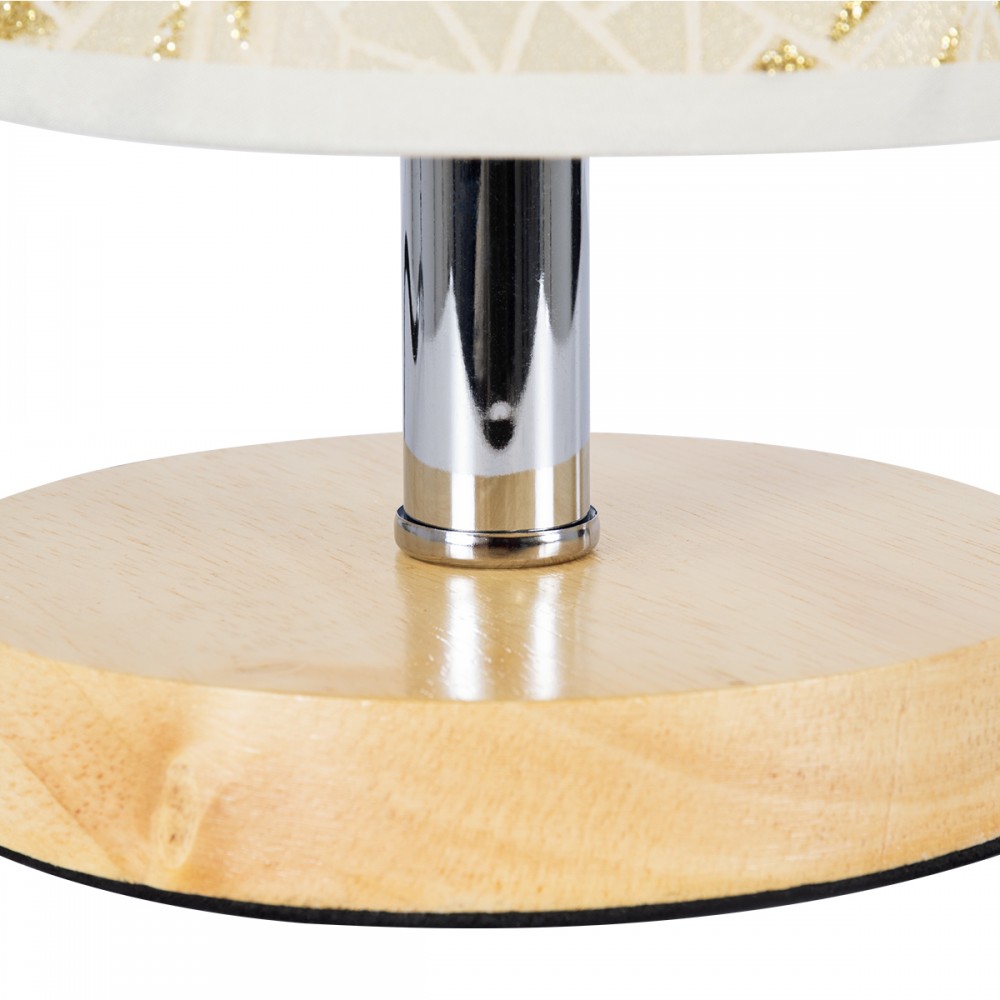 GloboStar® MOSAIC 01262 Κλασικό Επιτραπέζιο Φωτιστικό Πορτατίφ Μονόφωτο 1 x E27 Ξύλινο με Μπεζ Καπέλο Φ14 x Υ26cm