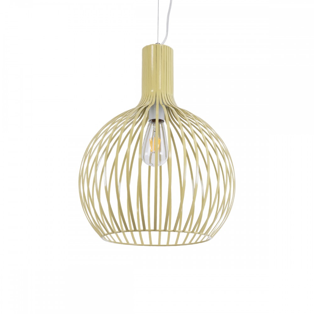 GloboStar® SCANDI 01267 Vintage Κρεμαστό Φωτιστικό Πλέγμα Μονόφωτο 1 x E27 IP20 Μπεζ Μέταλλο - Μ38 x Π38 x Y50cm