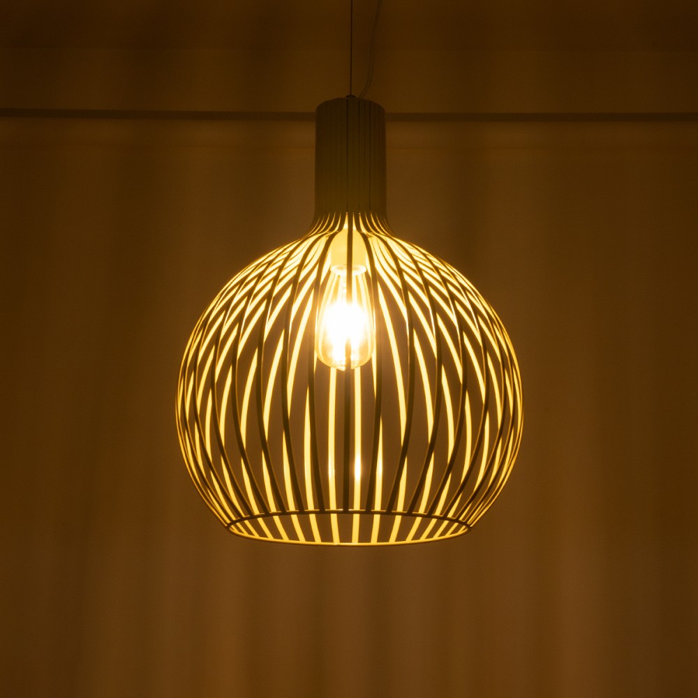 GloboStar® SCANDI 01267 Vintage Industrial Κρεμαστό Φωτιστικό Οροφής Μονόφωτο 1 x E27 AC220-240V IP20 - Φ38 x Υ50cm - Μπεζ Μεταλλικό Πλέγμα - 5 Χρόνια Εγγύηση