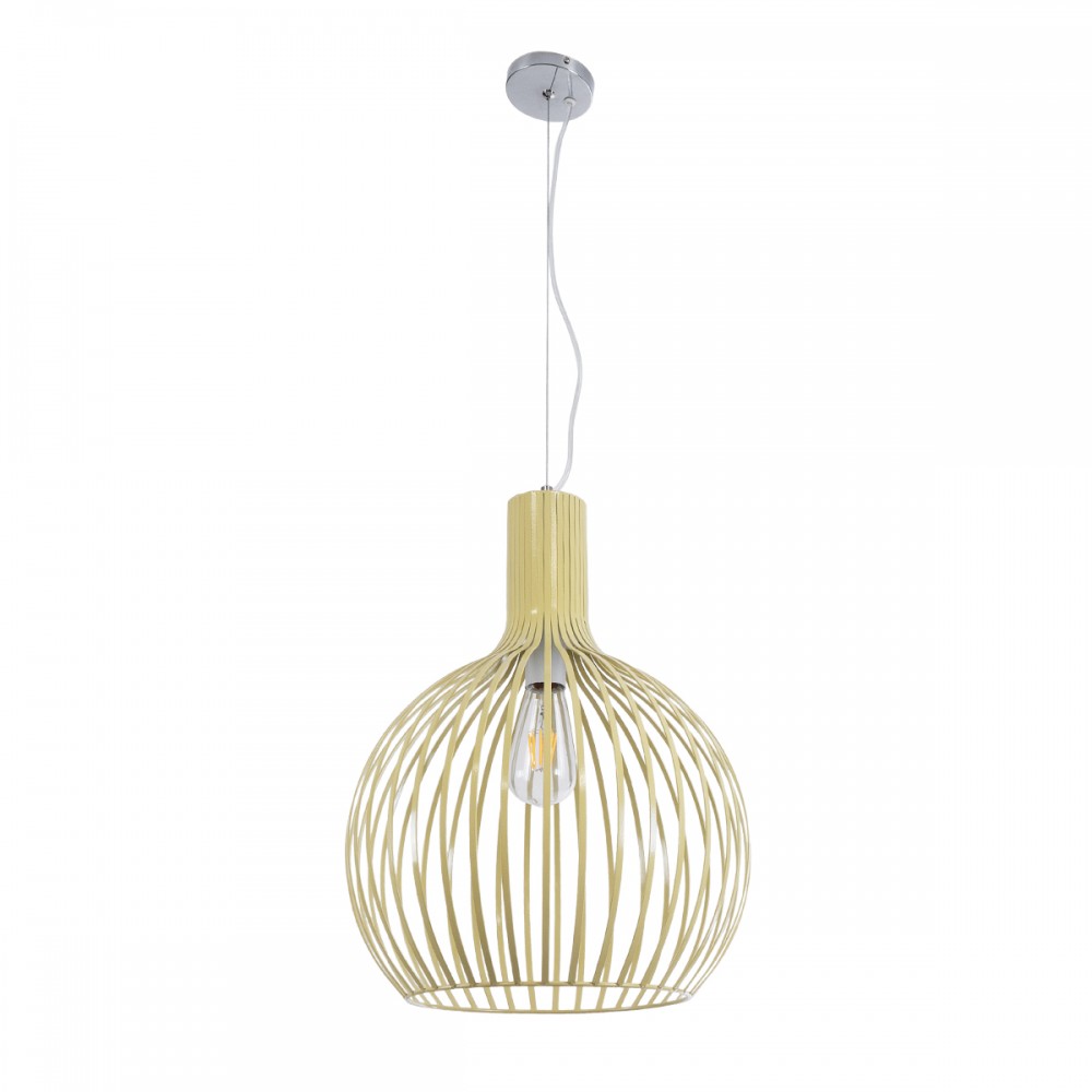 GloboStar® SCANDI 01267 Vintage Industrial Κρεμαστό Φωτιστικό Οροφής Μονόφωτο 1 x E27 AC220-240V IP20 - Φ38 x Υ50cm - Μπεζ Μεταλλικό Πλέγμα - 5 Χρόνια Εγγύηση