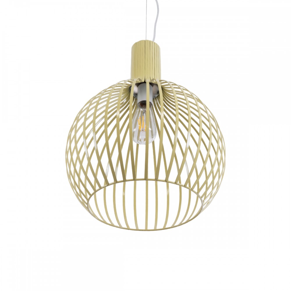 GloboStar® SCANDI 01267 Vintage Industrial Κρεμαστό Φωτιστικό Οροφής Μονόφωτο 1 x E27 AC220-240V IP20 - Φ38 x Υ50cm - Μπεζ Μεταλλικό Πλέγμα - 5 Χρόνια Εγγύηση