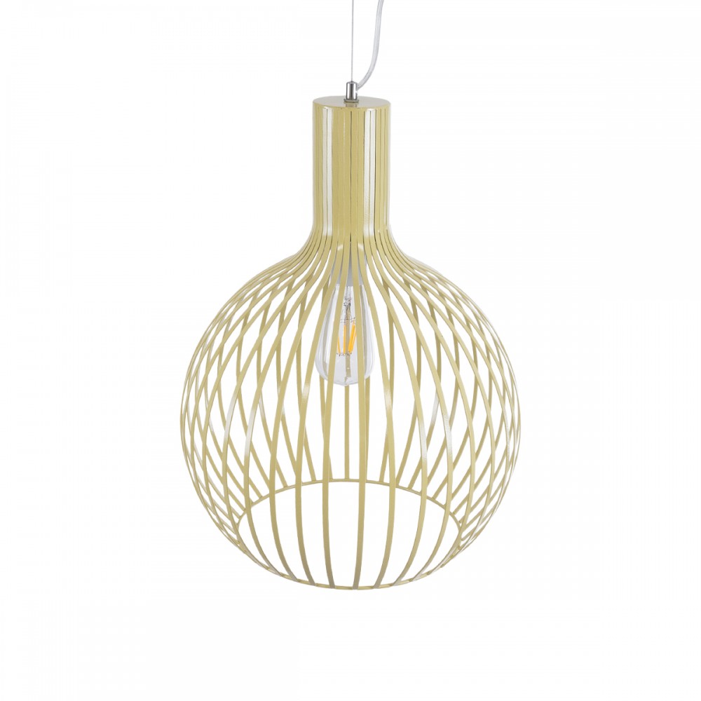 GloboStar® SCANDI 01267 Vintage Industrial Κρεμαστό Φωτιστικό Οροφής Μονόφωτο 1 x E27 AC220-240V IP20 - Φ38 x Υ50cm - Μπεζ Μεταλλικό Πλέγμα - 5 Χρόνια Εγγύηση