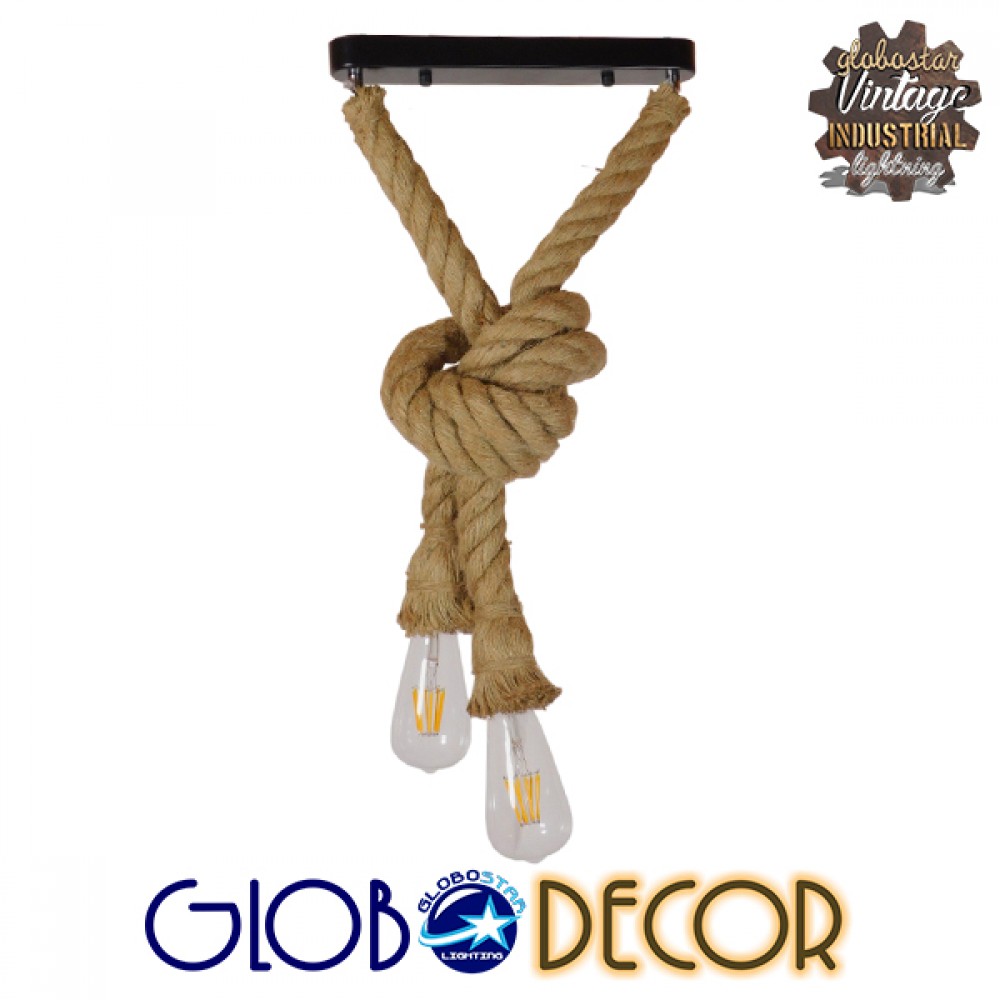 GLOBOSTAR® ROPE 01279 Boho Κρεμαστό Φωτιστικό Οροφής με Ντουί 2 x E27 AC 220-240V IP20 - Μπεζ - Μ30 x Π3.5 x Υ100cm