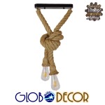 GloboStar® ROPE 01279 Vintage Industrial Κρεμαστό Φωτιστικό Οροφής Δίφωτο 2 x E27 με 1 μέτρο Μπεζ Σχοινί Φ3.5 x Y100cm