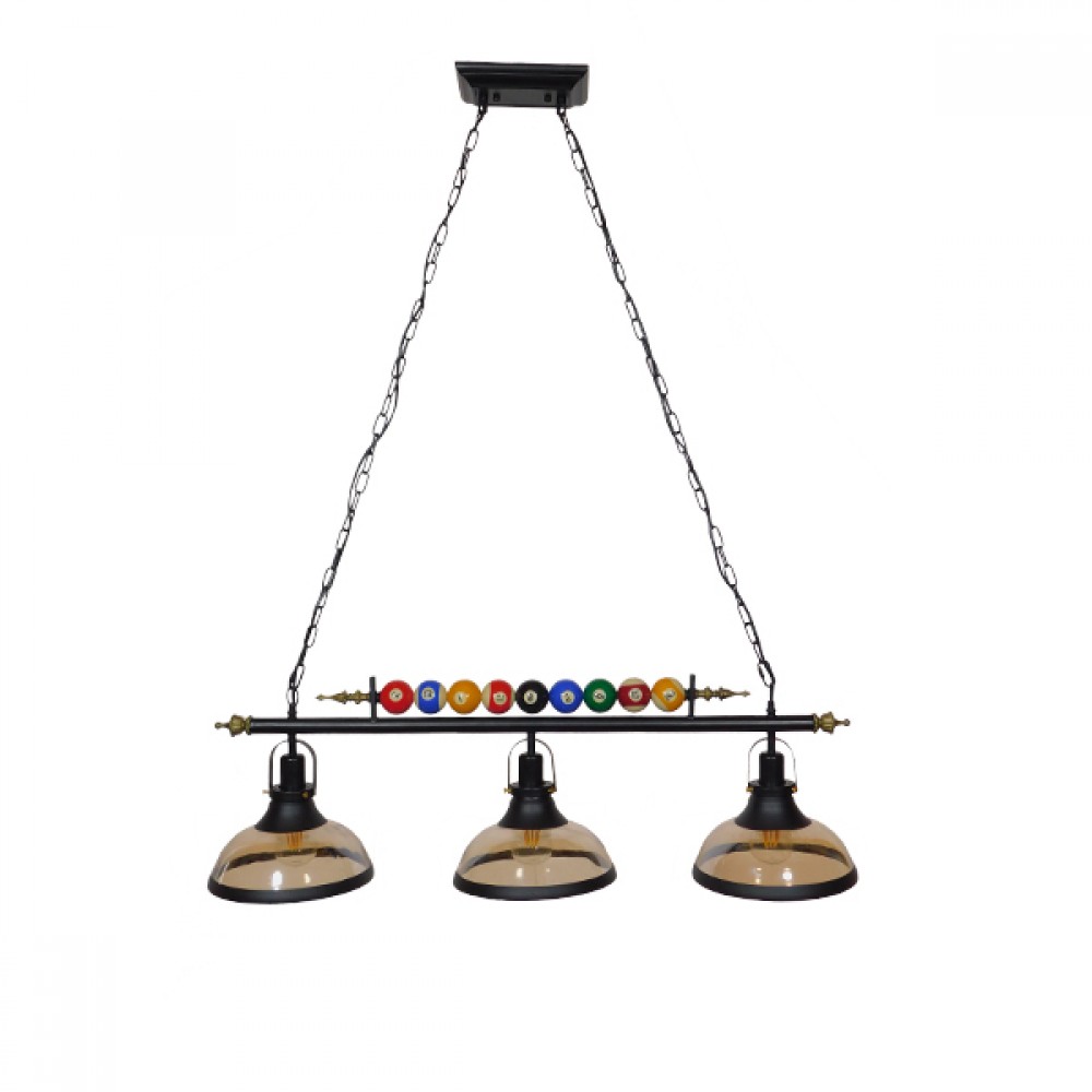 GLOBOSTAR® BILLIARD SERIES 01280 Vintage Κρεμαστό Φωτιστικό Οροφής με Ντουί 3 x E27 AC 220-240V IP20 - Μπεζ & Μελί - Μ96 x Π25 x Υ30cm
