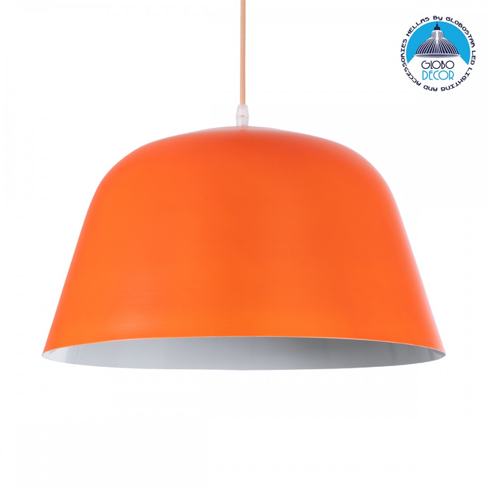 GloboStar® UPVALE 01283 Μοντέρνο Κρεμαστό Φωτιστικό Καμπάνα Μονόφωτο 1 x E27 IP20 Πορτοκαλί & Λευκό Μέταλλο - Μ40 x Π40 x Υ24cm