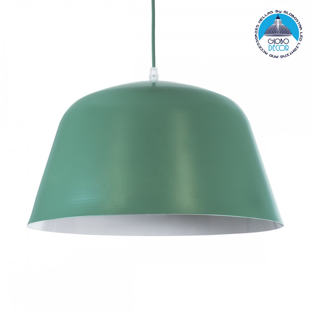 GloboStar® UPVALE 01285 Μοντέρνο Κρεμαστό Φωτιστικό Καμπάνα Μονόφωτο 1 x E27 IP20 Πράσινο & Λευκό Μέταλλο - Μ40 x Π40 x Υ24cm