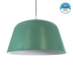 GloboStar® UPVALE 01285 Μοντέρνο Κρεμαστό Φωτιστικό Οροφής Μονόφωτο 1 x E27 Γκρι Πράσινο Μεταλλικό Καμπάνα Φ40 x Y24cm