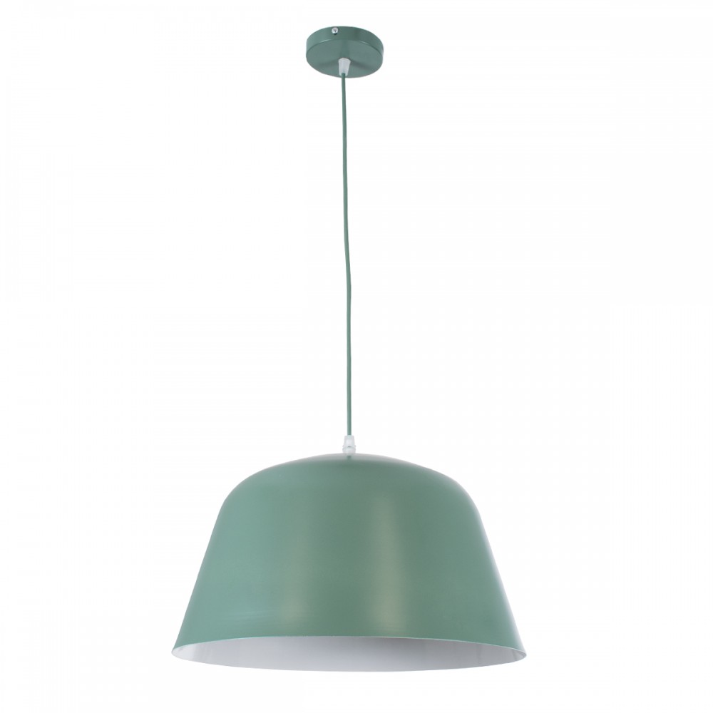 GloboStar® UPVALE 01285 Μοντέρνο Κρεμαστό Φωτιστικό Οροφής Μονόφωτο 1 x E27 Γκρι Πράσινο Μεταλλικό Καμπάνα Φ40 x Y24cm