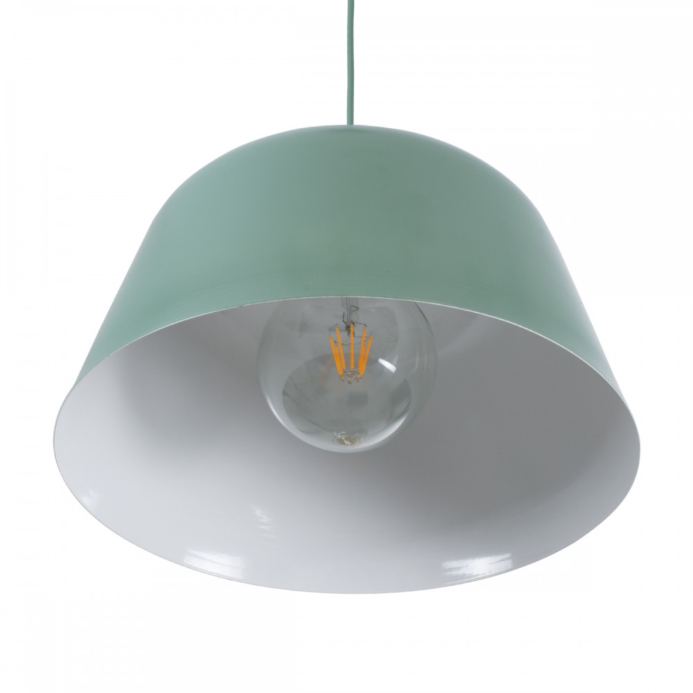 GloboStar® UPVALE 01285 Μοντέρνο Κρεμαστό Φωτιστικό Οροφής Μονόφωτο 1 x E27 Γκρι Πράσινο Μεταλλικό Καμπάνα Φ40 x Y24cm