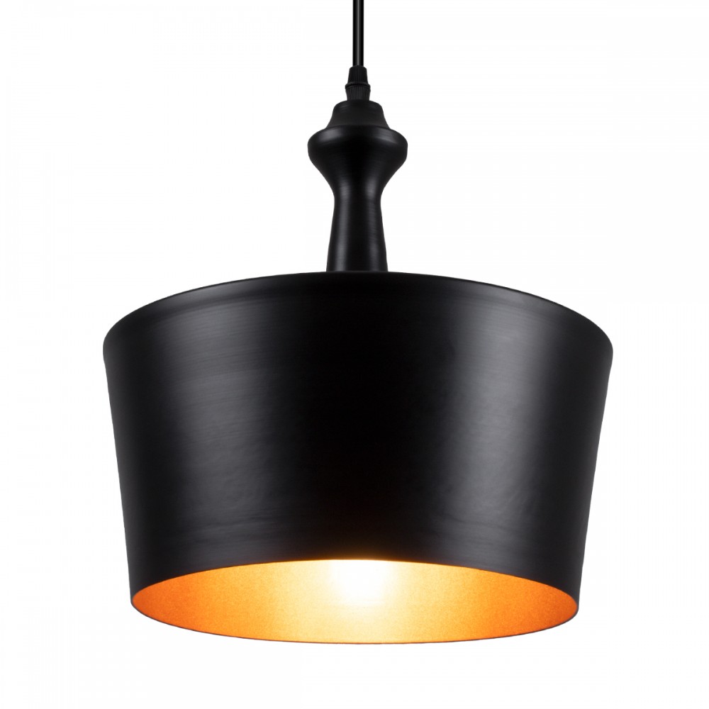 GloboStar® ROCKFORD 01287-A Μοντέρνο Κρεμαστό Φωτιστικό Καμπάνα Μονόφωτο 1 x E27 IP20 Μαύρο & Χρυσό Μέταλλο - Μ30 x Π30 x Y30cm