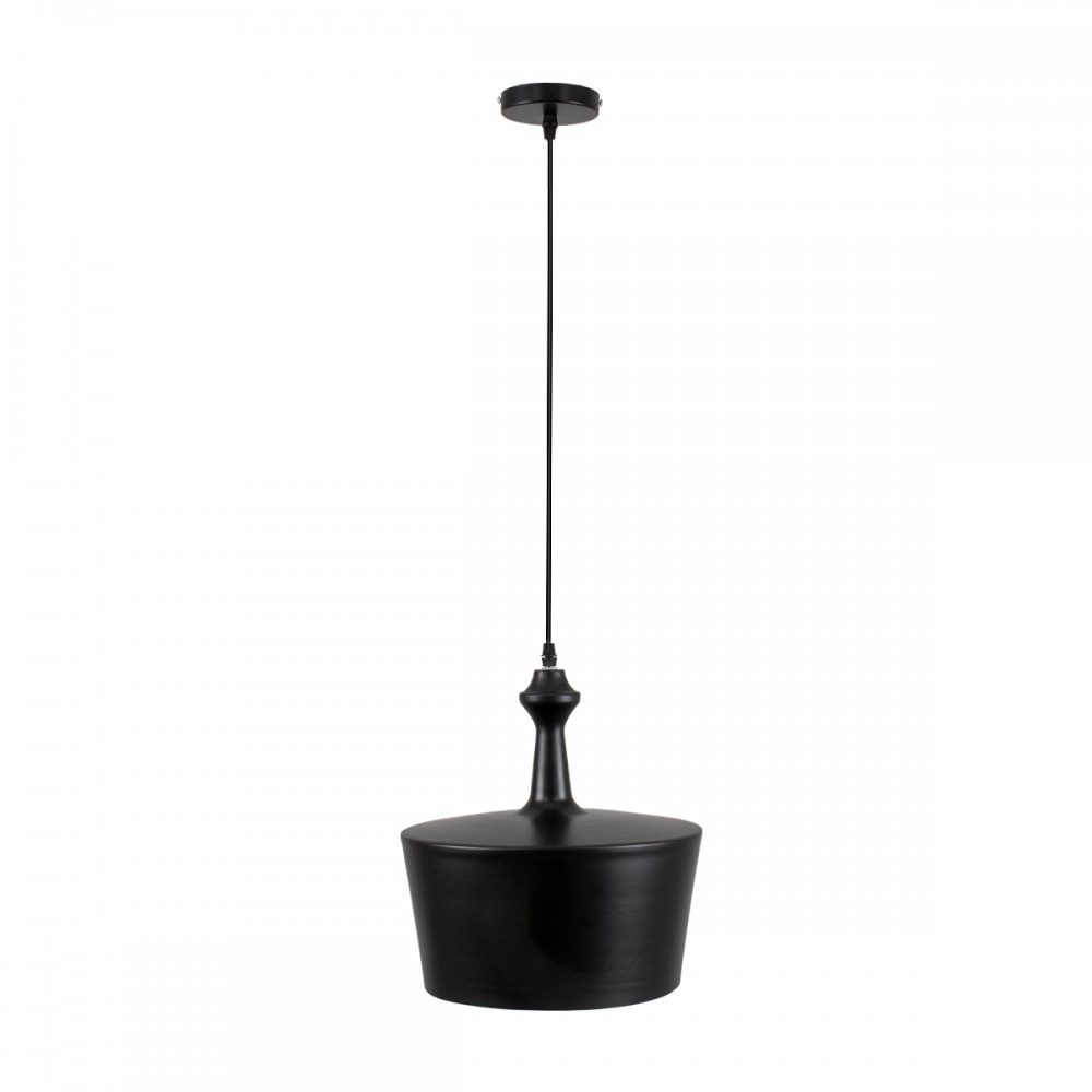 GloboStar® ROCKFORD 01287-A Μοντέρνο Κρεμαστό Φωτιστικό Οροφής Μονόφωτο 1 x E27 Μαύρο Μεταλλικό Καμπάνα Φ30 x Υ30cm
