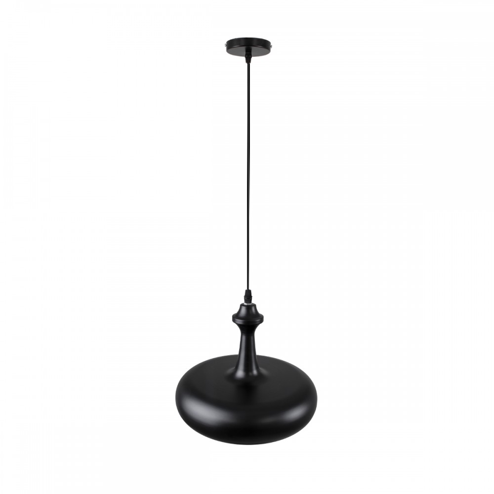 GloboStar® ROCKFORD 01287-C Μοντέρνο Κρεμαστό Φωτιστικό Οροφής Μονόφωτο 1 x E27 Μαύρο Μεταλλικό Καμπάνα Φ30 x Υ23cm