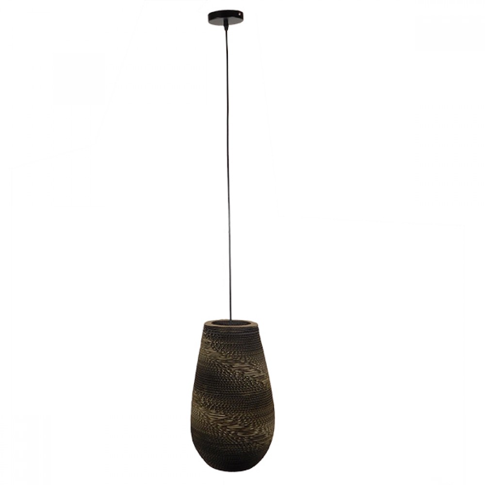GloboStar® SANTORINI 01294 Boho Κρεμαστό Φωτιστικό Καμπάνα Μονόφωτο 1 x E27 IP20 3D Καφέ Χαρτί - Μ21 x Π21 x Y43cm
