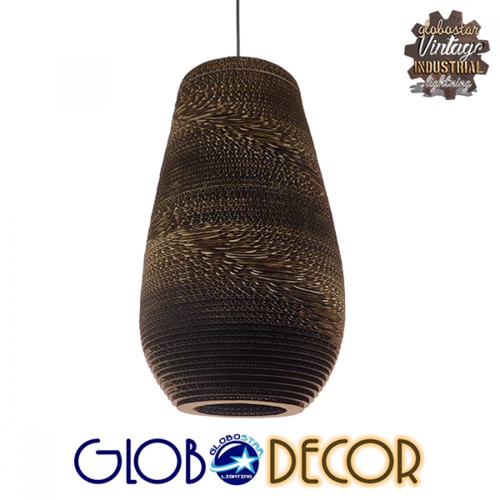 GloboStar® SANTORINI 01294 Boho Κρεμαστό Φωτιστικό Καμπάνα Μονόφωτο 1 x E27 IP20 3D Καφέ Χαρτί - Μ21 x Π21 x Y43cm