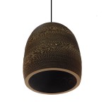 GloboStar® SKIATHOS 01296 Vintage Κρεμαστό Φωτιστικό Οροφής Μονόφωτο 3D από Επεξεργασμένο Σκληρό Καφέ Χαρτόνι Καμπάνα Φ35 x Y40cm