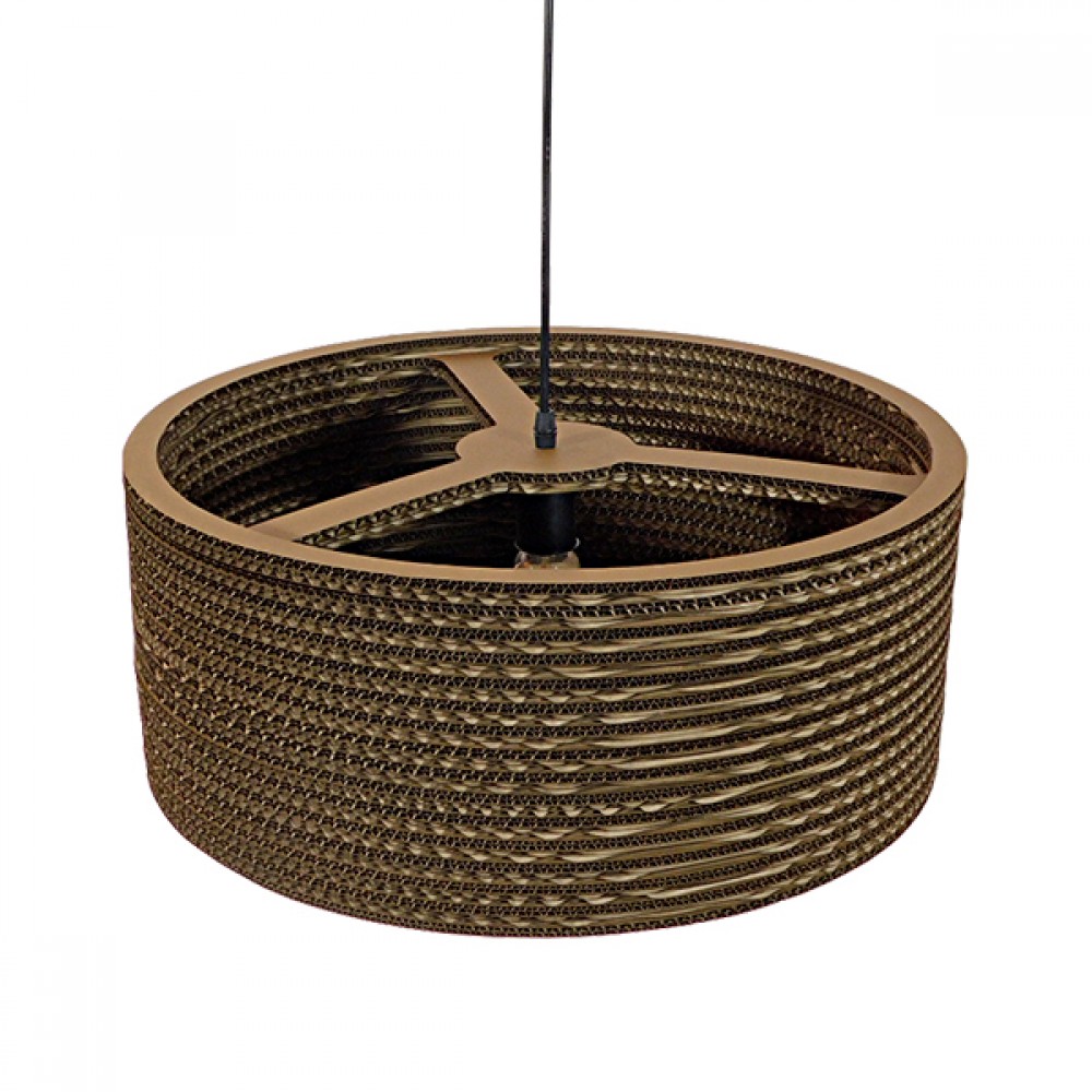 GloboStar® SKOPELOS 01297 Vintage Κρεμαστό Φωτιστικό Οροφής Μονόφωτο 3D από Επεξεργασμένο Σκληρό Καφέ Χαρτόνι Καμπάνα Φ50 x Y20cm