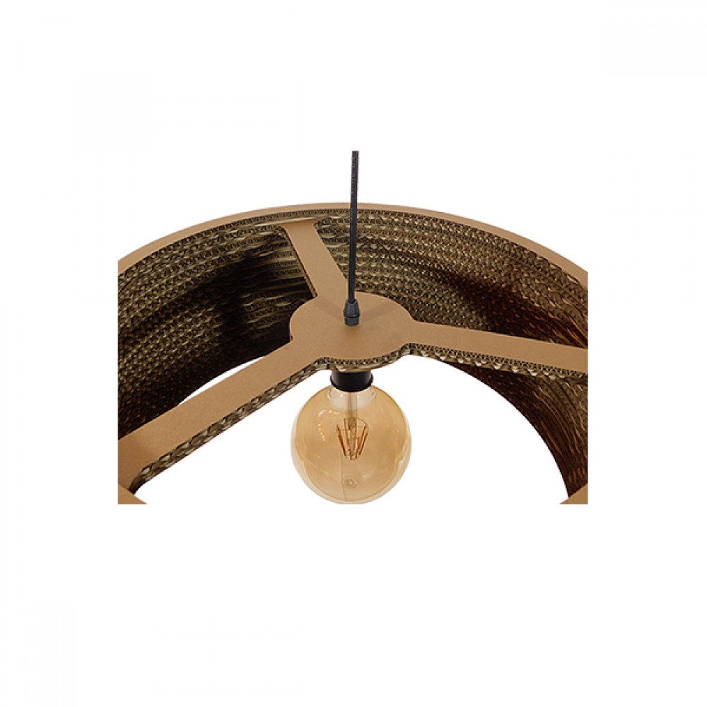 GloboStar® SKOPELOS 01297 Vintage Κρεμαστό Φωτιστικό Οροφής Μονόφωτο 3D από Επεξεργασμένο Σκληρό Καφέ Χαρτόνι Καμπάνα Φ50 x Y20cm