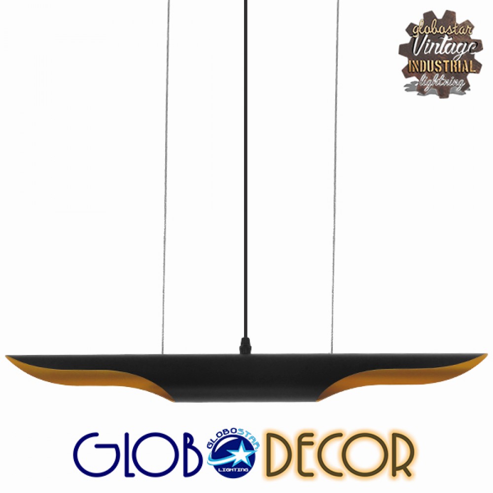 GloboStar® ESTERINA 01304 Μοντέρνο Κρεμαστό Φωτιστικό Ανάρτηση Δίφωτο 2 x E27 IP20 Μαύρο & Χρυσό Μέταλλο - Μ60 x Π6 x Υ6cm