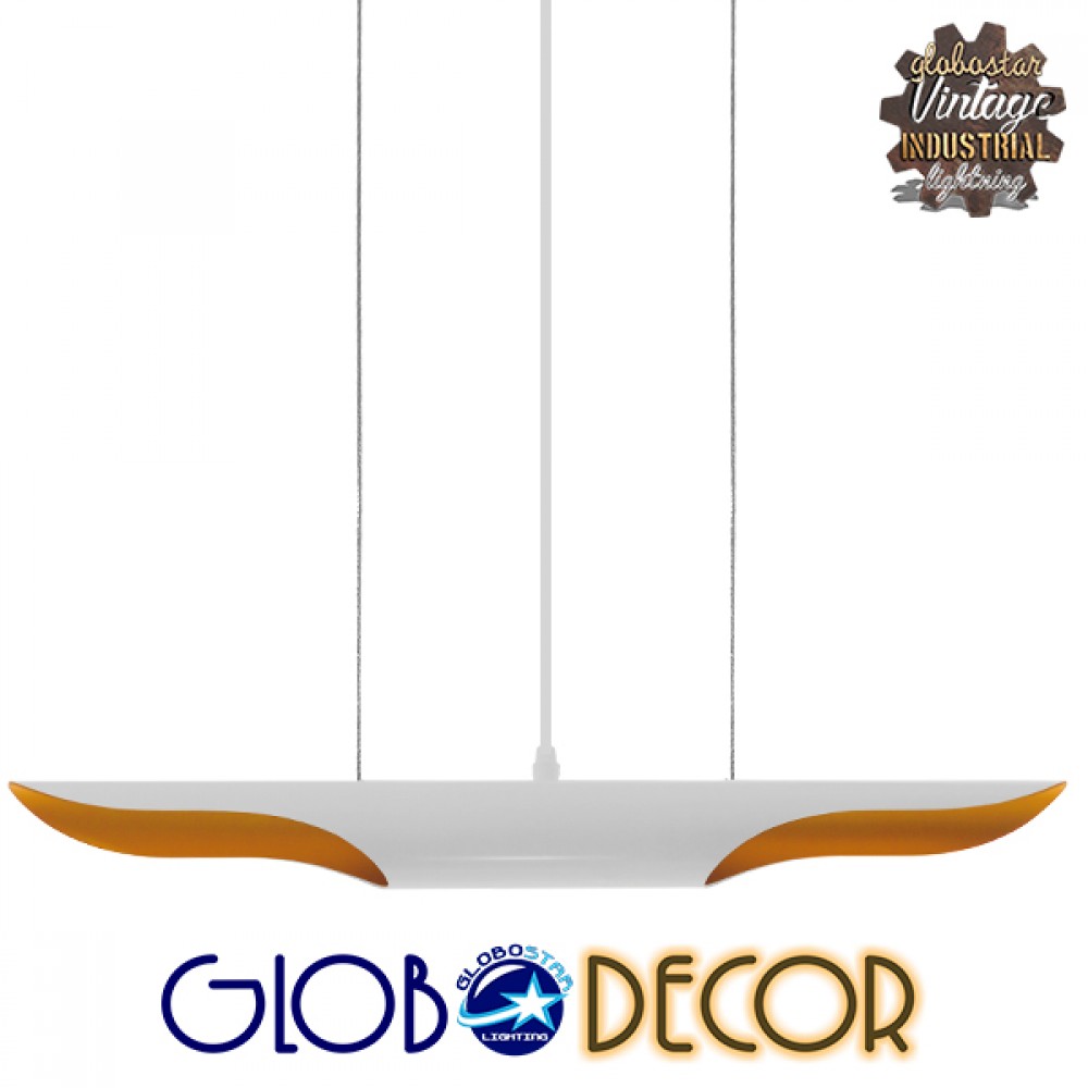 GloboStar® ESTERINA 01305 Μοντέρνο Κρεμαστό Φωτιστικό Ανάρτηση Δίφωτο 2 x E27 IP20 Λευκό & Χρυσό Μέταλλο - Μ60 x Π6 x Υ6cm