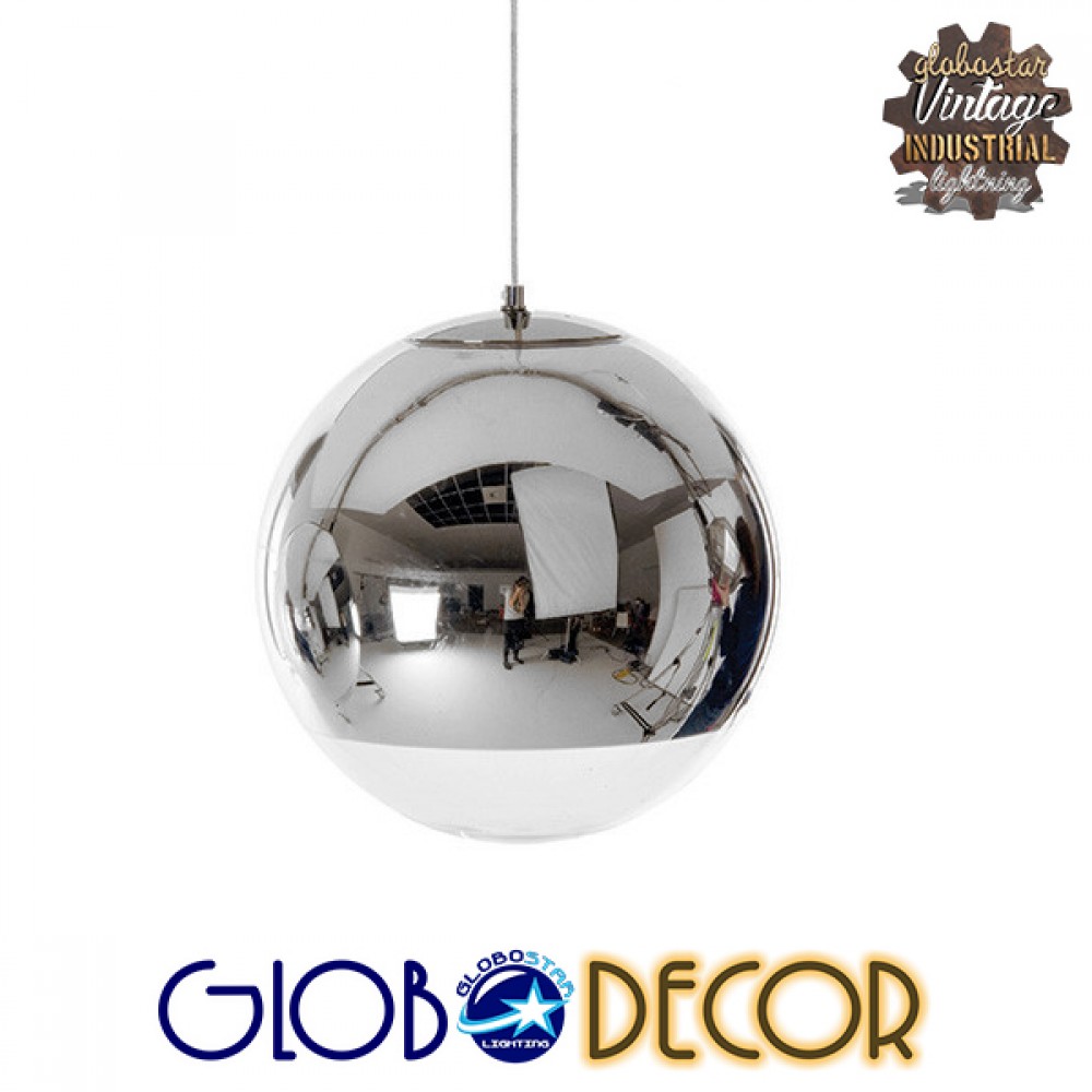 GloboStar® MIRAGE 01311 Μοντέρνο Κρεμαστό Φωτιστικό Μπάλα Μονόφωτο 1 x E27 IP20 Ασημί Γυαλί - Μ15 x Π15 x Υ13cm